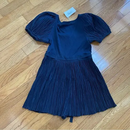 Ulla Johnson Vinny Belted Puff-Sleeve Romper Cotton blend Navy Sz 16