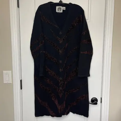 Vintage Storybook Knits Tiger Stripe Cardigan Sweater Women's Large Black FLAW