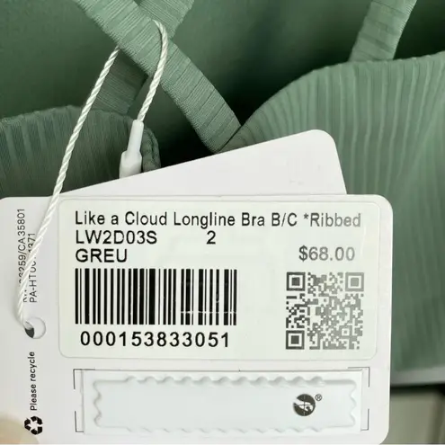 Lululemon NWT  Like a Cloud Longline Bra B/C Ribbed in Grey Eucalyptus - Image 6