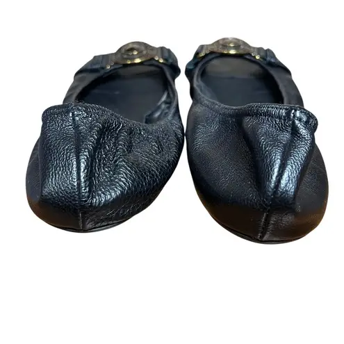 Burberry  Medallion Ballet Flats Black Leather Peep Toe Shoes Italy Size 40 US 10