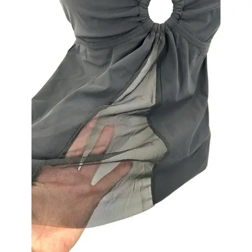 Amoressa Tankini Swim Top Sheer Front Panel Circle Detail Size Medium Black