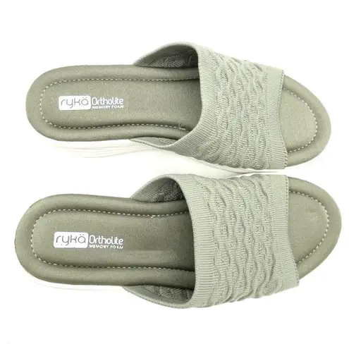 Ryka Nanette Stretch Knit Slide Demi-Wedge Slip-On Sandals Sage Green Size 9.5