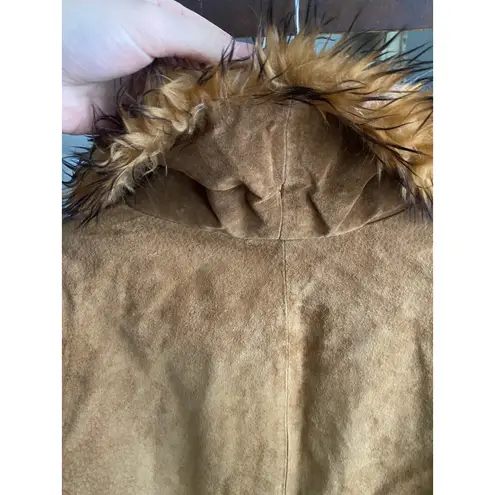 Vintage Penny Lane Suede Fur Trimmed Brown Coat XL Boho Y2K 1990's Winter Cabin