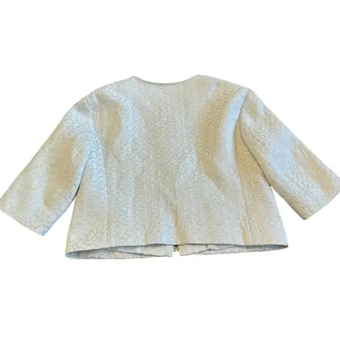 Club Monaco Cream Silver Metallic Blazer Jacket Cropped Oversized Size Large