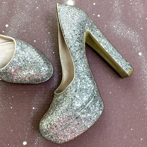 Miu Miu Silver Glitter Platform Heels Size 36.5 Pumps