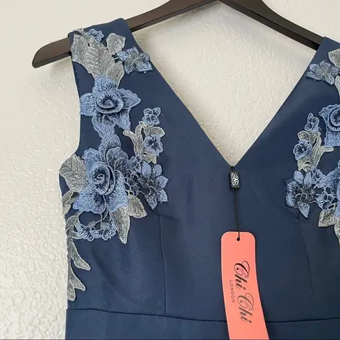 Chi Chi London Nwt Appliqué Fit Flare Party Dress Navy 4