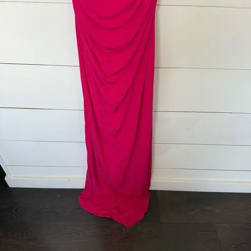 Badgley Mischka Women’s 14 Hot Pink Ruched One Shoulder Jeweled Dress Maxi New