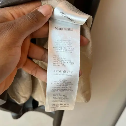 Nanushka Surplice Cold Shoulder Brown Faux Leather Mini Dress Size Medium