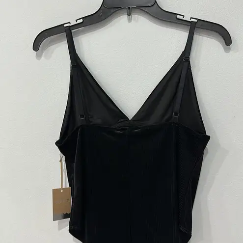 Forever 21 NWT  V-Neck Spaghetti Strap Velvet Solid Black Bodysuit Sz Large