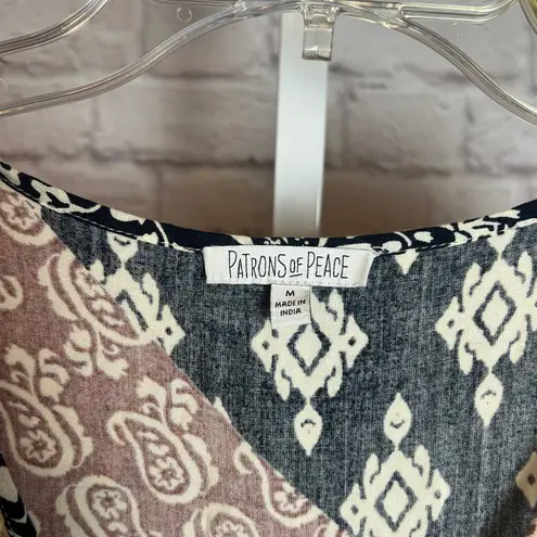 Patrons of Peace Women's Multicolor Patchwork Boho Short Sleeve Romper Size M