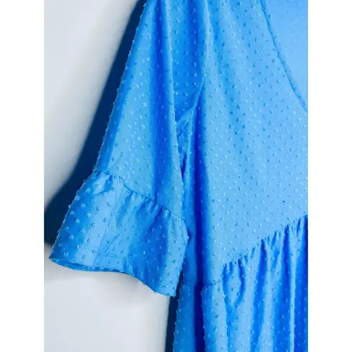 Ny Collection Swiss Dot Dress Medium Blue V-Neck Empire Waist Bell Sleeve NWT