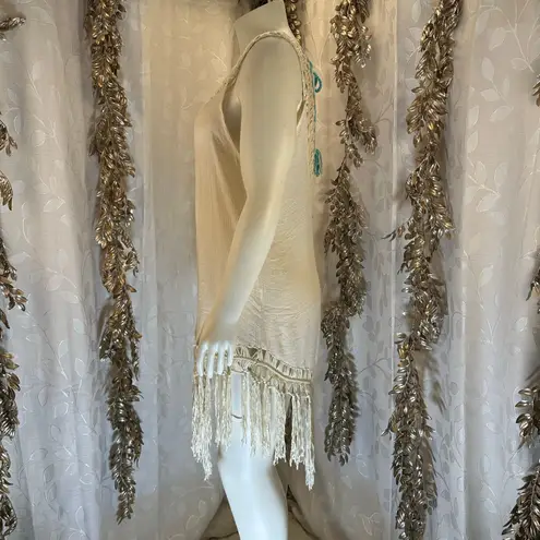 Negs Women’s Boho Crochet Fringe Tunic Cover Up Festival Medium Large granny Blue