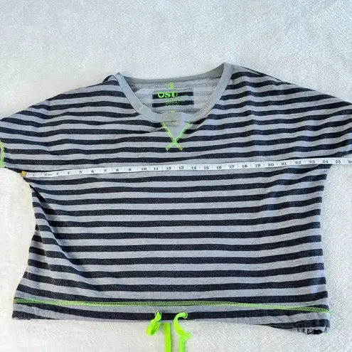 One Step Up Pullover Sweater Womens Size L Gray Black Striped Drop Shoulder Size L
