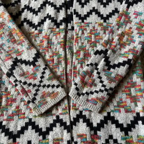 Dreamers Black and Cream Multicolor Chevron Cardigan with Floral Accents Size S