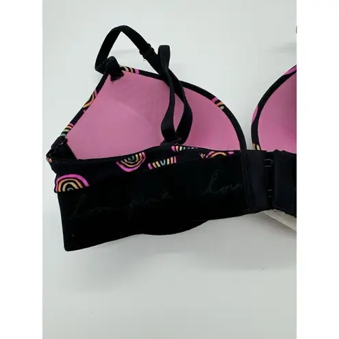 PINK Victoria's Secret Wear Everywhere Bra Sz 32B Black Rainbow Push Up