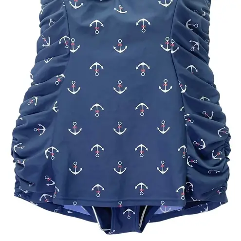 Unique Vintage Anchor Swimsuit Dress Navy Blue Halter One Piece Size Large Retro