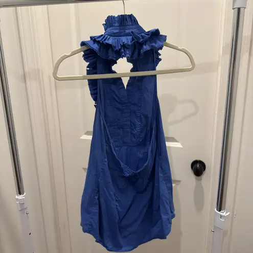 Minuet Blue Ruffled Halter Backless Blouse Size L