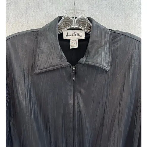 Joseph Ribkoff Size 12 Black Blouse Jacket Waist Tie Zip Up Shimmer Vintage