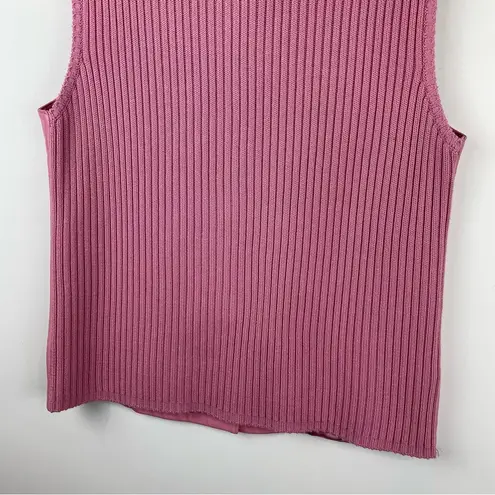 Vintage Lamb Leather Vest Sz Large Pink Turn Lock Knit Back