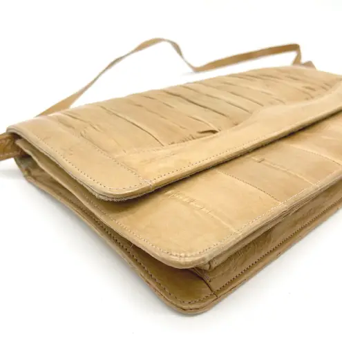 Vintage Eel Skin Womens Shoulder Bag Tan Purse Leather 80s Old Money Elegance