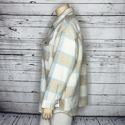 Grace+Karma Womens NWT Size 1X Tan & Blue Plaid Shacket