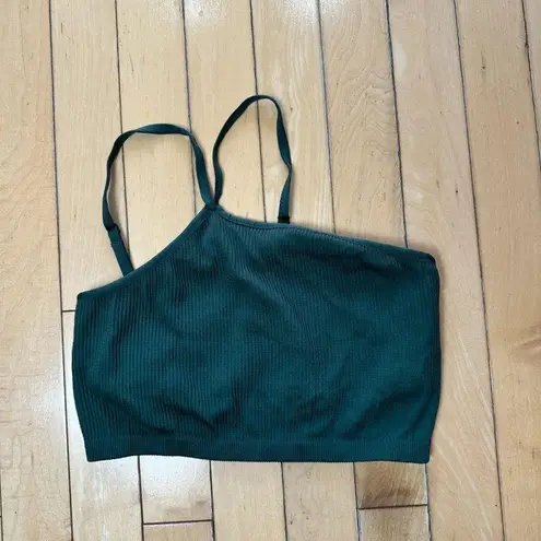 Aerie Ribbed One Shoulder Bralette Bra Cropped Tank Top Size Small Green
