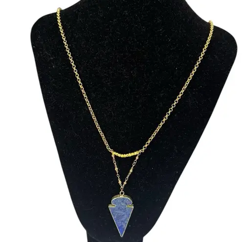 HONEY Blue Lapis Lazuli Stone Arrowhead Pendant gold tone necklace