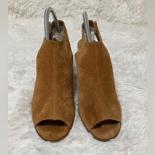 Franco Fortini Leather Booties Rhea Suede Block Heel Peep Toe Tan Shoes size 10