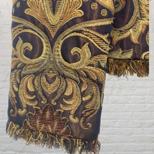 ICE Tapestry Brocade Jacket Size 12 Fringe Gold Navy Baroque Jeweled Buttons