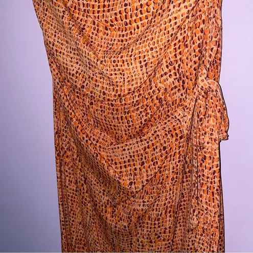 l*space NEW L* Midi Dress Size 10 One Shoulder Wrap Orange Boho Print