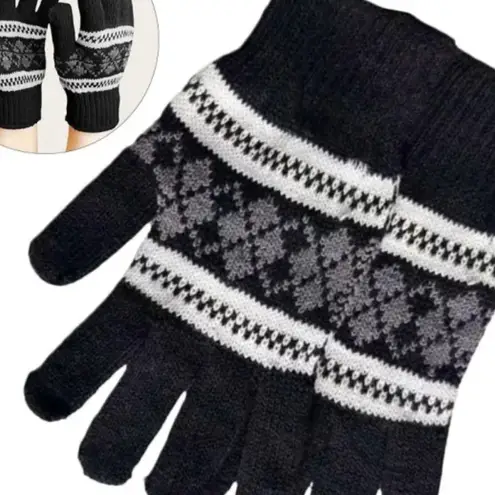 Black UNISEX Nordic Snowflake Gloves