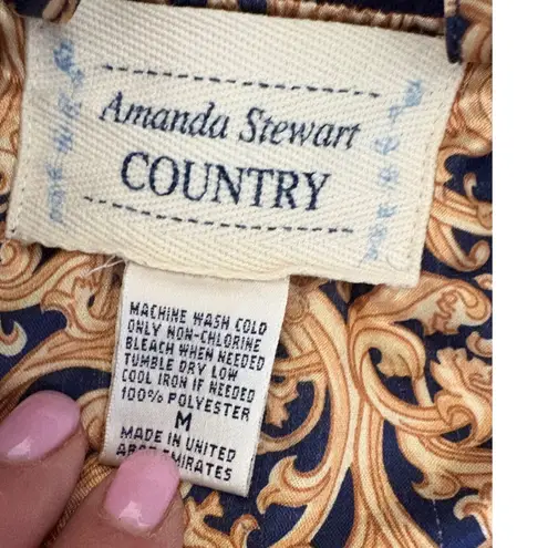 Vintage Amanda Stewart Terry Cloth Robe Womens Medium Blue Baroque Trimmed