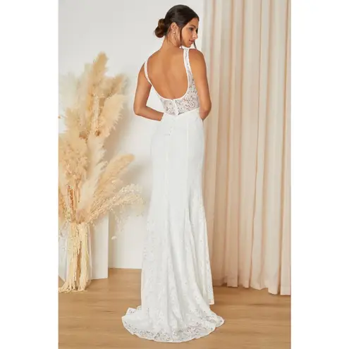 Lulus NWT  Beloved Eternity White Lace Sleeveless Backless Maxi Dress Bride Sz XL