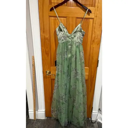 New w Tag Lulus Delightful Invitation Green Floral Tulle Sleeveless Maxi Dress Size XS