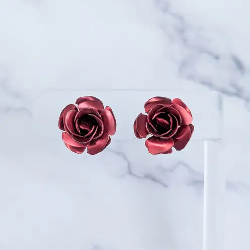 Vintage Clip On Earrings Red Rose