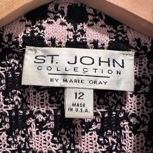 St. John Collection by Marie Gray Pink Black Houndstooth Jacket Coat Size 12