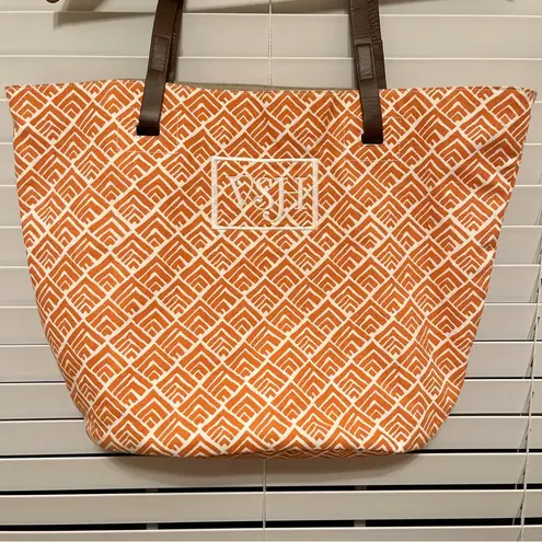 Pottery Barn  Orange & White Tote Bag Vacation Beach Canvas Handbag Cotton 21x14