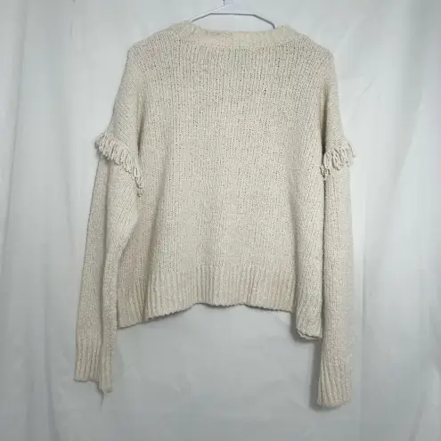 Madewell  Montford Fringe‎ Pullover Sweater, Pearl Ivory, Size L, Women’s Cropped
