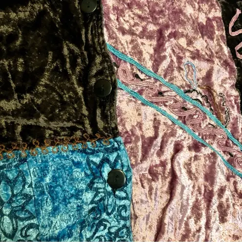 Veranesi Patchwork Velvet Tunic Button Down Bohemian Quilted Mini Dress Shirt