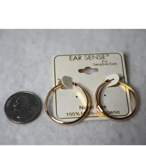 NWT Ear Sense 1" Gold Tone Hoop Casual Unisex Latch Back Earrings