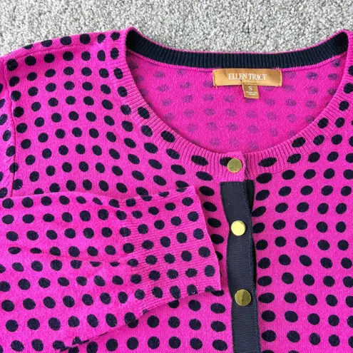 Ellen Tracy Pink & Black Polka Dot Button Cardigan Sweater Womens Size S Career
