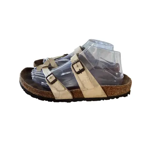 Birkenstock Sandals Women’s 40 US 9 Stone Beige Leather Ankle Strap Cork Footbed