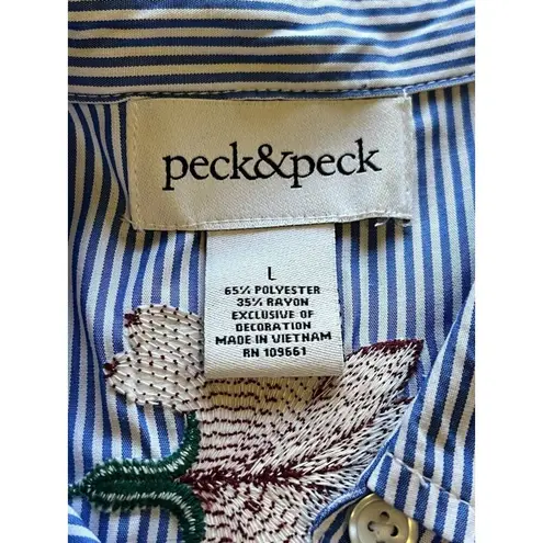 Peck & Peck Embroidered Stripe Button Down Shirt Size Large Bohemian Cottagecore