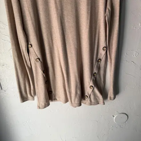 Womens Long Sleeve Top Beige Elbow Patch Button Side Henley Preppy Equestrian Tan Size L