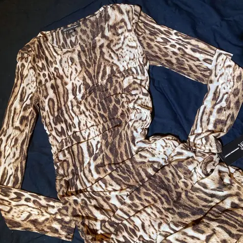 INC leopard ocelot print bodycon ruched mesh dress slip mob wife club XS 90s Y2K