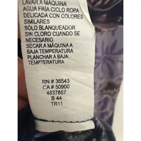 IZOD Vtg Cotton Purple Floral Print Long Sleeve Ruched Neck Top Blouse M Y2k