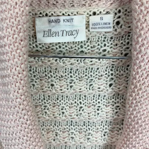 Ellen Tracy Vintage Hand Knit Pink/Cream Linen Sweater Size Small