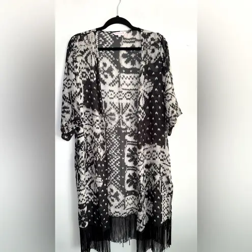 Butterfly by Matthew Williamson Open Front Caftan Kaftan Fringe Boho Size M Black Size M