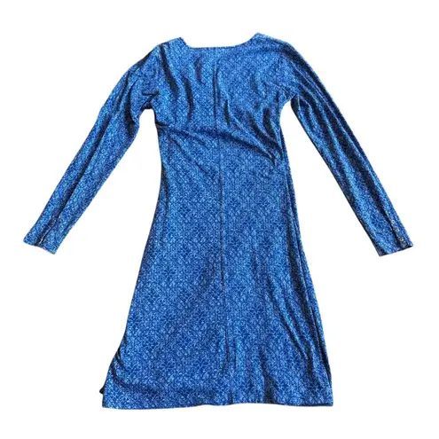 Kuhl Long Sleeve Stretch Dress Blue Boho Print Ruched Comfy Size Small Women's