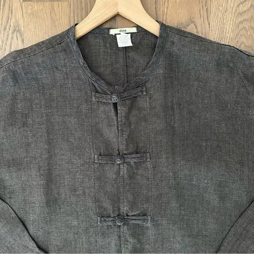Dosa 100% Linen Crew Neck Chore Coat Jacket in Dark Brown Charcoal Size 3 M/L Gray Size M